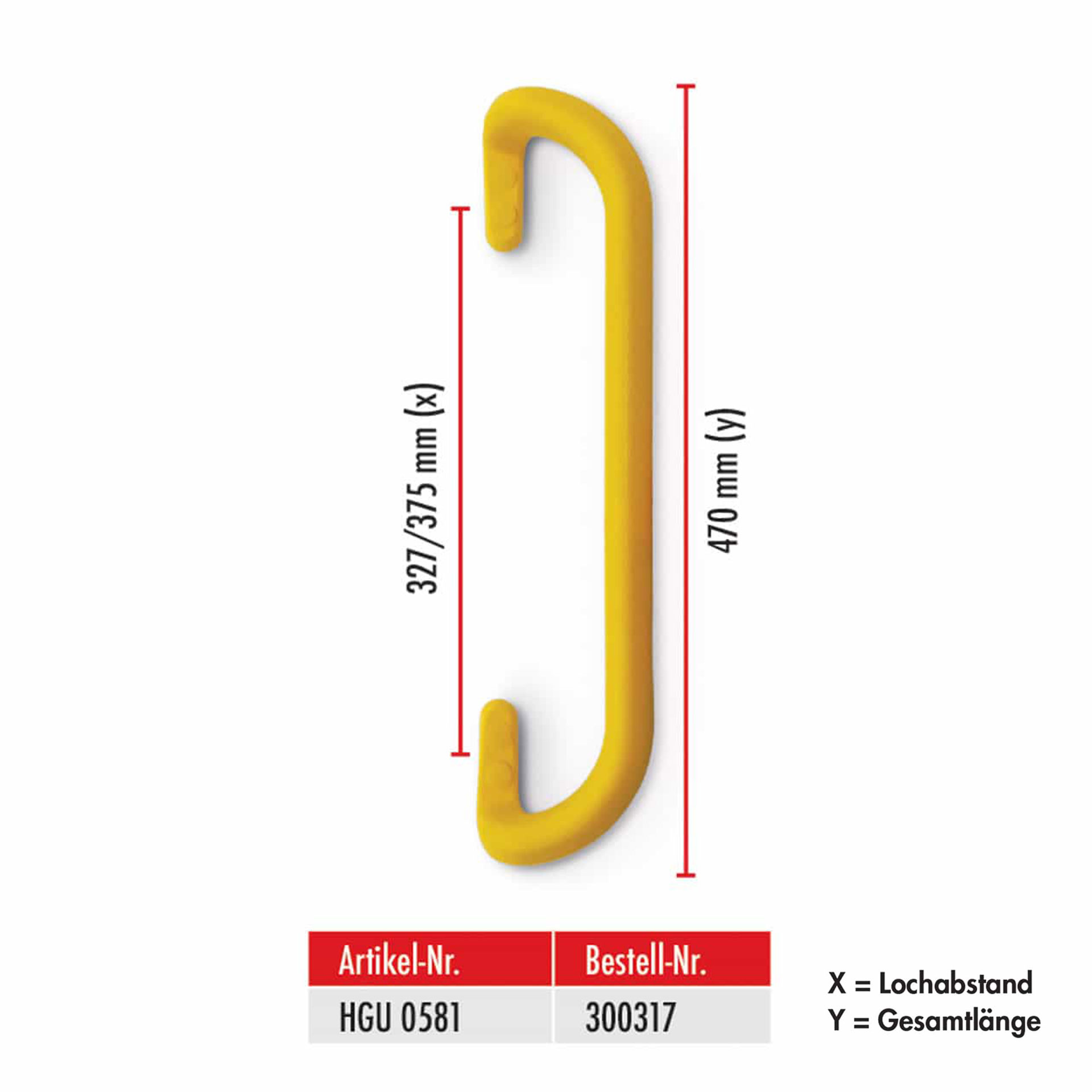 Serie HGU | Haltegriff - gelb, versetzte Ausführung, 470 mm lang