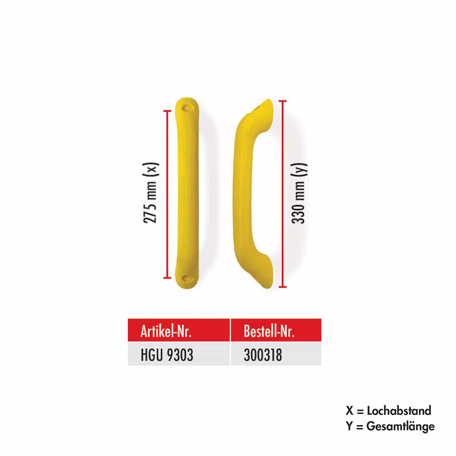 Serie HGU | Haltegriff - gelb, gerade Ausführung, 330 mm lang