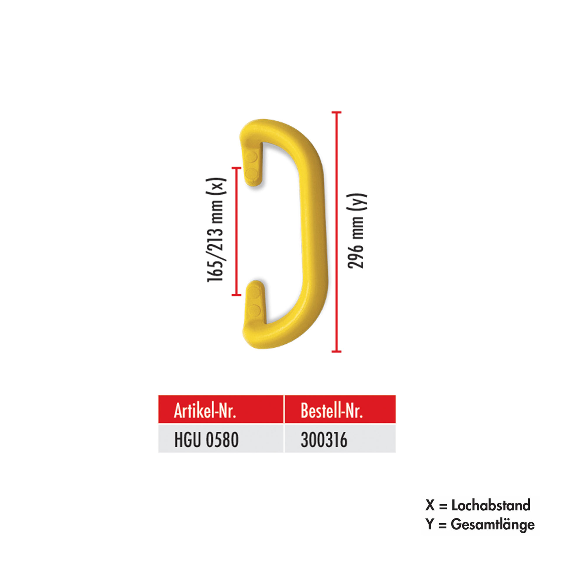 Serie HGU | Haltegriff - gelb, versetzte Ausführung, 296 mm lang