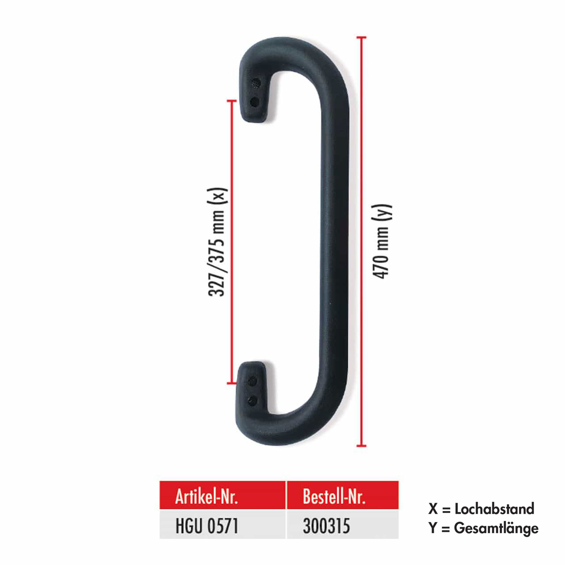 Serie HGU | Haltegriff - schwarz, versetzte Ausführung, 470 mm lang